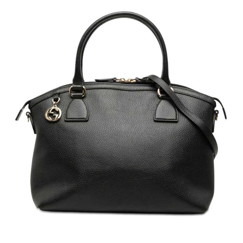グッチ インターロッキングG ハンドバッグ ショルダーバッグ 2WAY 449651 ブラック レザー レディース GUCCI 【中古】