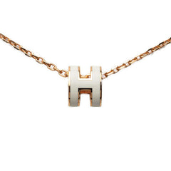 エルメス ミニ ポップアッシュ ポップH ペンダント ネックレス ピンクゴールド ホワイト メッキ エナメル レディース HERMES 【中古】