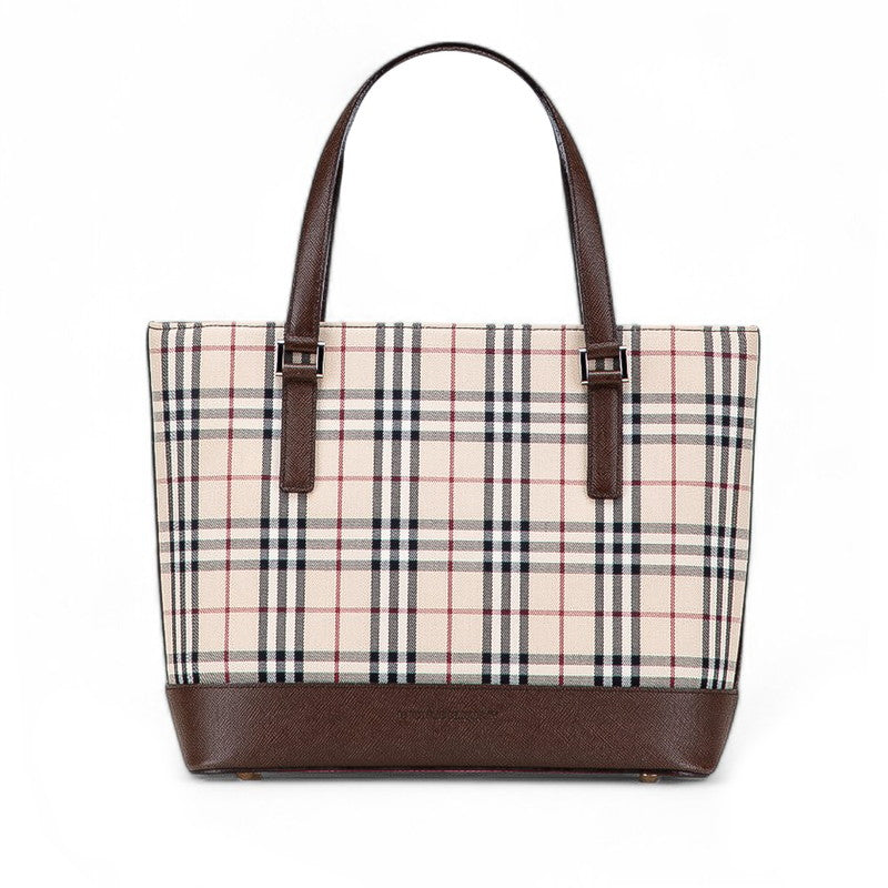 バーバリー ノバチェック トートバッグ ベージュ ブラウン キャンバス レザー レディース BURBERRY 【中古】