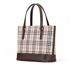 バーバリー ノバチェック トートバッグ ベージュ ブラウン キャンバス レザー レディース BURBERRY 【中古】