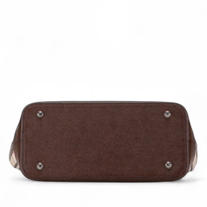 バーバリー ノバチェック トートバッグ ベージュ ブラウン キャンバス レザー レディース BURBERRY 【中古】