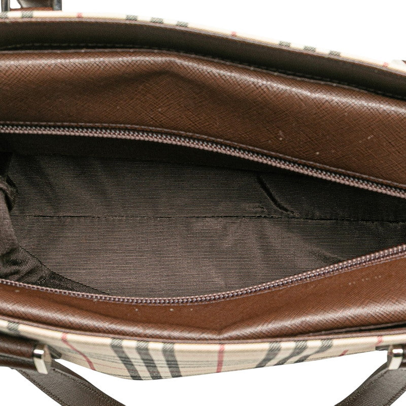 バーバリー ノバチェック トートバッグ ベージュ ブラウン キャンバス レザー レディース BURBERRY 【中古】