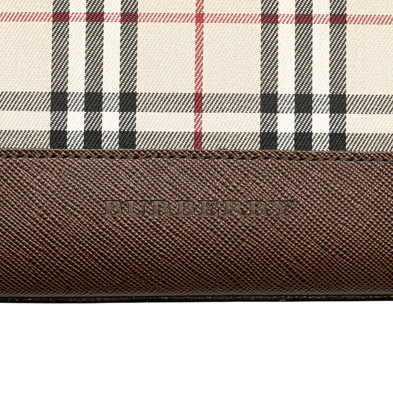 バーバリー ノバチェック トートバッグ ベージュ ブラウン キャンバス レザー レディース BURBERRY 【中古】