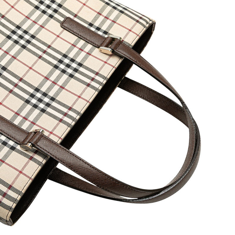 バーバリー ノバチェック トートバッグ ベージュ ブラウン キャンバス レザー レディース BURBERRY 【中古】