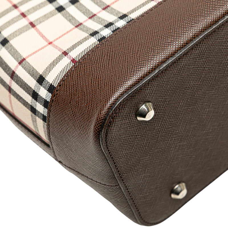 バーバリー ノバチェック トートバッグ ベージュ ブラウン キャンバス レザー レディース BURBERRY 【中古】