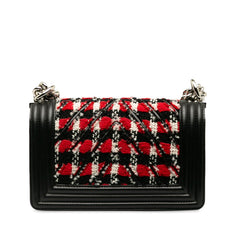 シャネル ボーイシャネル スモール チェーン ショルダーバッグ ブラック レッド ツイード レザー レディース CHANEL 中古