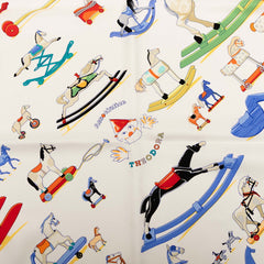 エルメス Association THEODORA Raconte moi le cheval お馬の話をして スカーフ ホワイト マルチカラー シルク レディース HERMES 【中古】