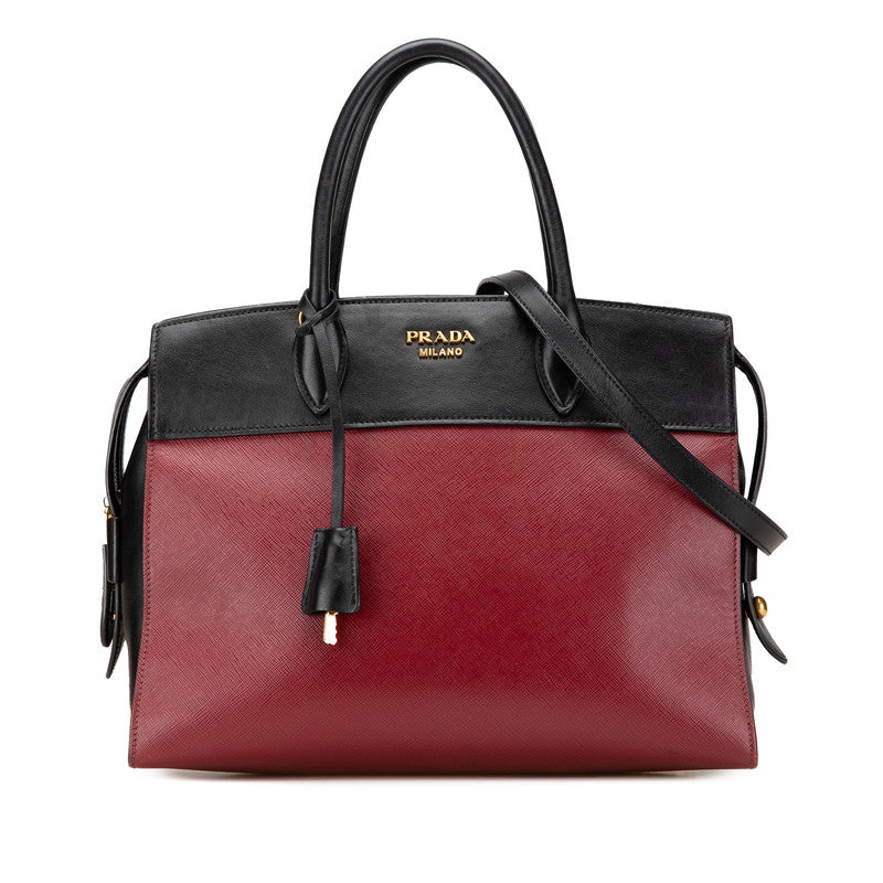 プラダ エスプラナード ハンドバッグ ショルダーバッグ 2WAY 1BA045 レッド ブラック サフィアーノレザー レディース PRADA 【中古】