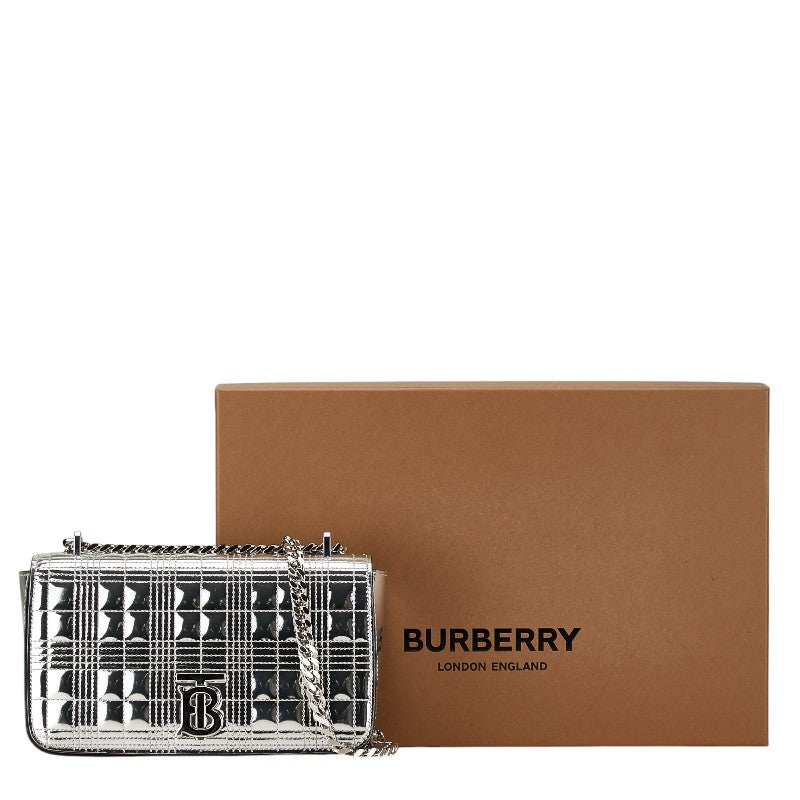 バーバリー TBロゴ ローラ チェーン ショルダーバッグ シルバー パテントレザー レディース BURBERRY 【中古】