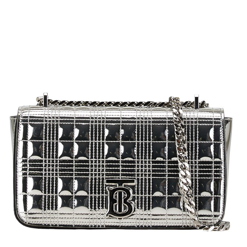 バーバリー TBロゴ ローラ チェーン ショルダーバッグ シルバー パテントレザー レディース BURBERRY 【中古】