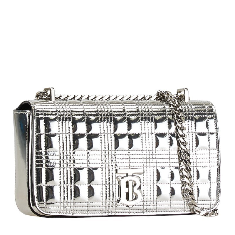 バーバリー TBロゴ ローラ チェーン ショルダーバッグ シルバー パテントレザー レディース BURBERRY 【中古】