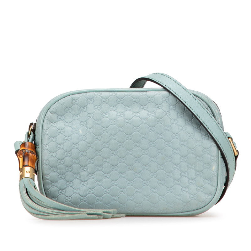 グッチ マイクログッチシマ バンブー 斜め掛け ショルダーバッグ 309538 グリーン レザー レディース GUCCI 【中古】